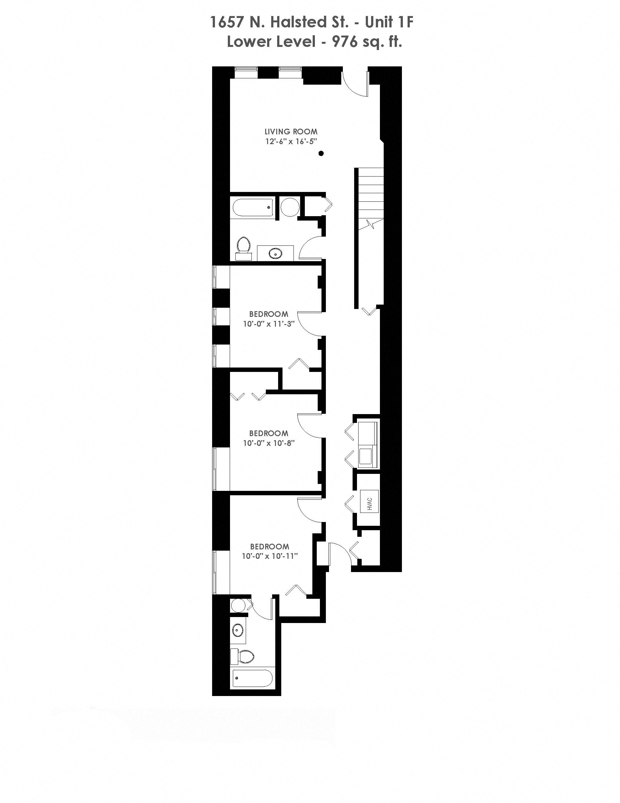 Floor plan for 4 beds, 3 baths, 1495 sqft